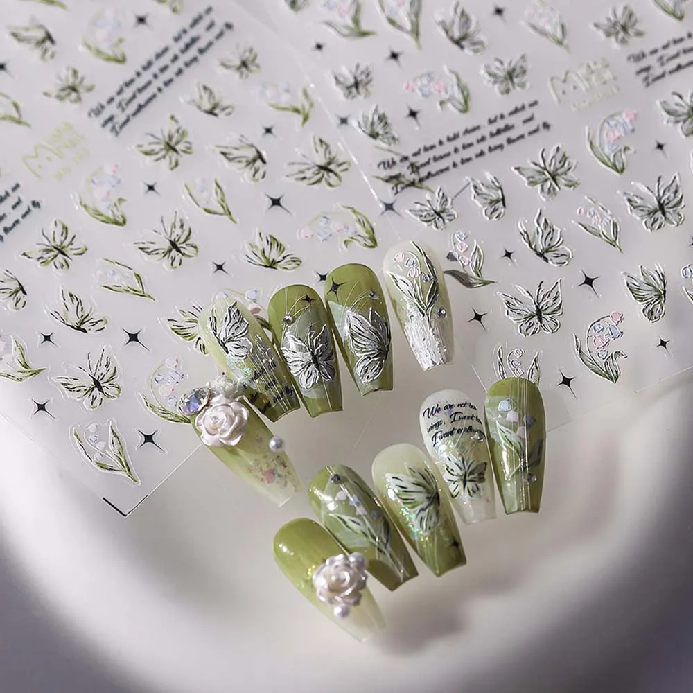 

Wildflowers Flower Nail Stickers Sweet Leaves Tulip Flower Nail Decals Rose Butterfly Flower Nail Decorations Summer