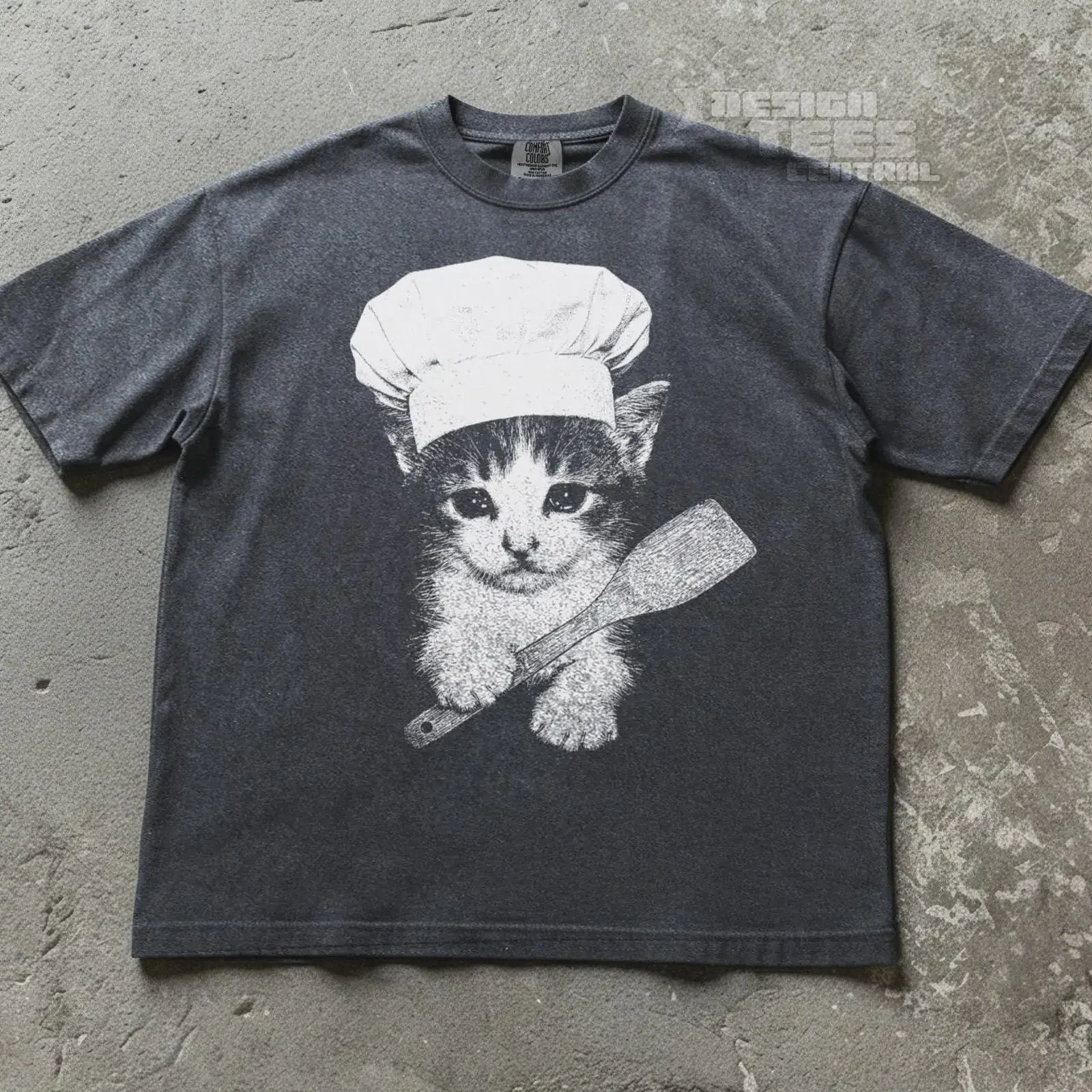 Sad Kitten Chef T Shirt Cooking Meme vintage Washed Breathable Casual Top For Everyday Wear graphic fashion Versatile Stretched