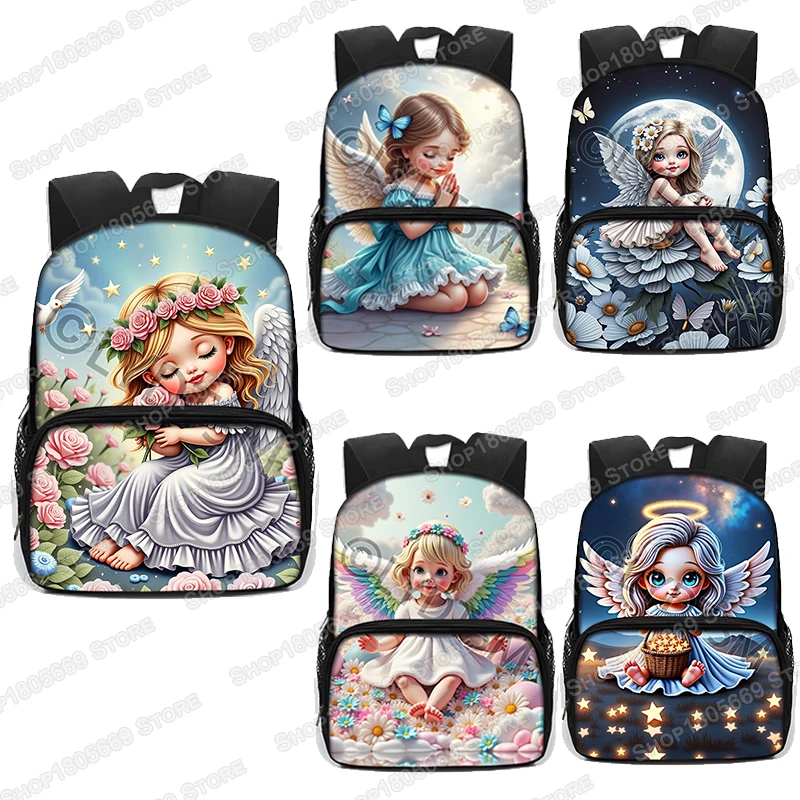 13 Inches Kawaii Little Angel Prayer Graphic Print Backpack School Bags for Teenagers Rucksack Kindergarten Bookbags Gift