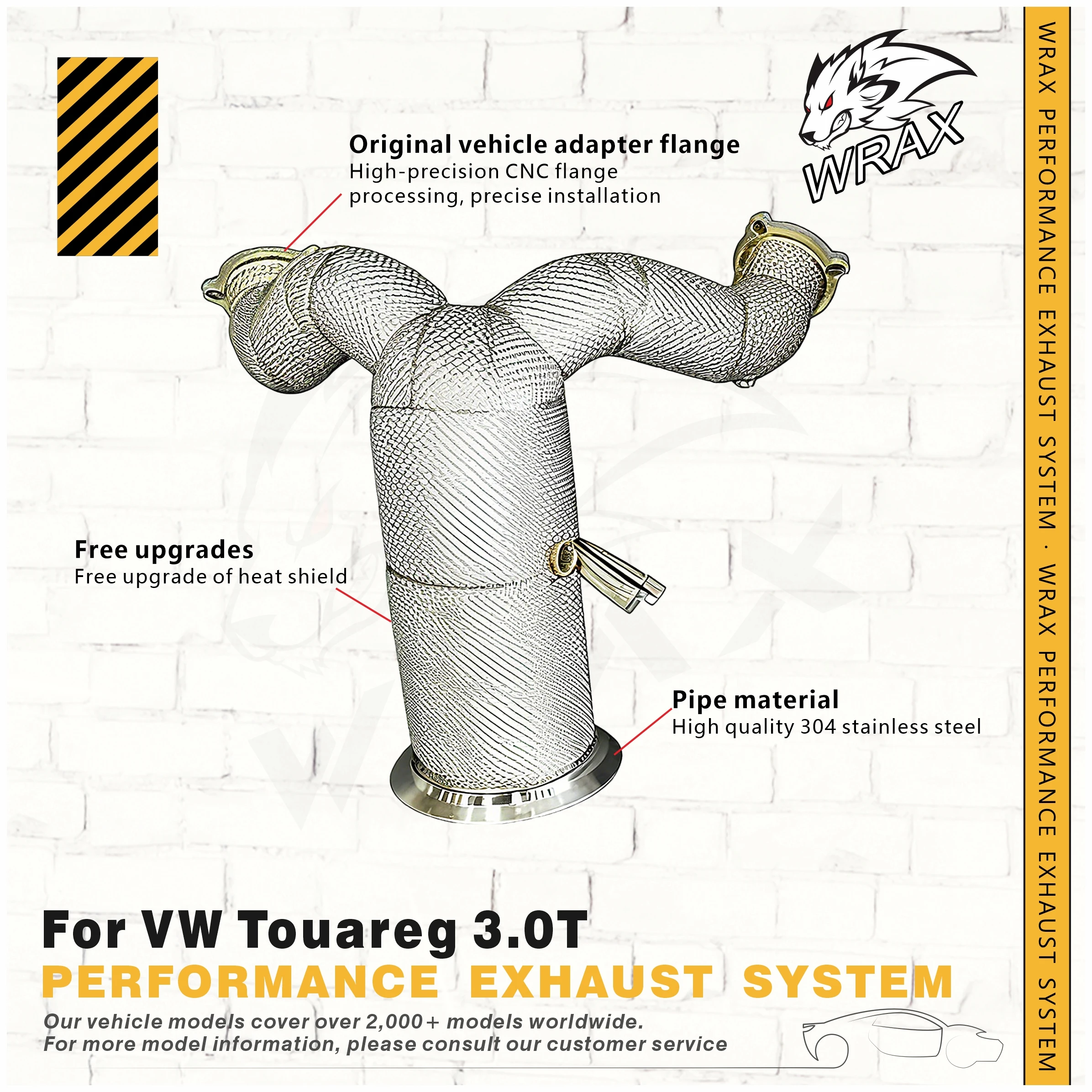 

SS304 Downpipe with Heat Shield WRAX for VW Touareg 3.0T High-temperature and Corrosion-resistant Exhaust System