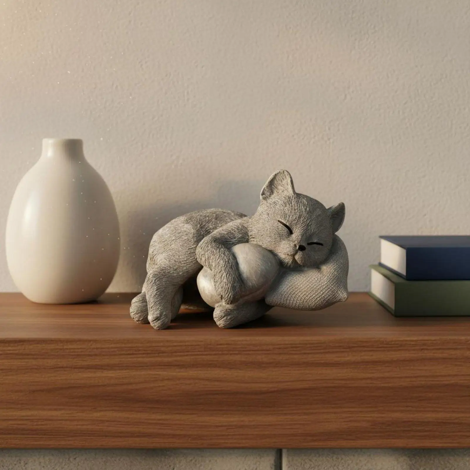 Memorial Cat Statue Resin Curled Feline Decor for Bookshelf Patio Sympathy Keepsake for Grieving Cat Owner
