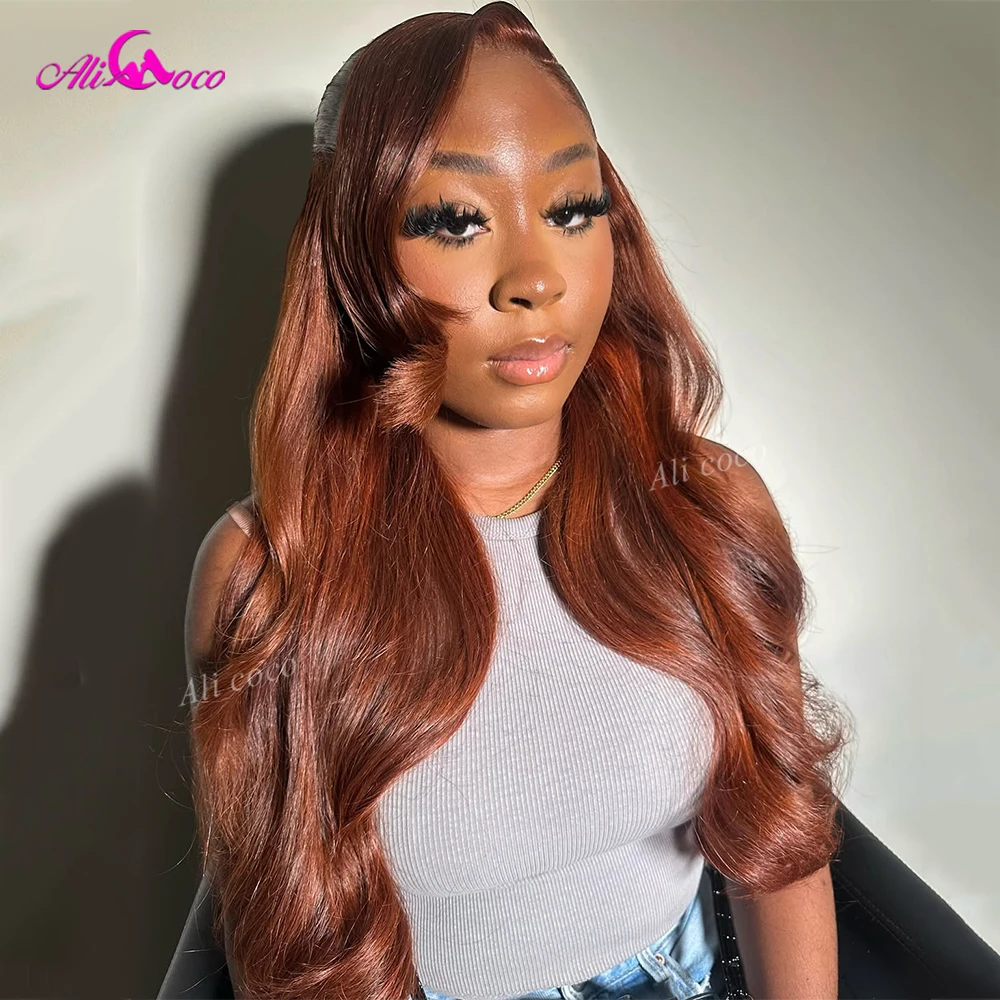 200 Density Reddish Brown Body Wave 13x6 HD Lace Front Drawstring Wig Human Hair 5X5 Lace Closure Pre Plucked Glueless Wigs
