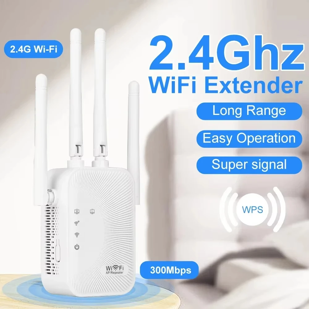 300Mbps WIFI Repeater Remote 2.4G Repeater Network 4 Antennas Expander Amplifier Wireless WiFi Signal Booster For Home Office