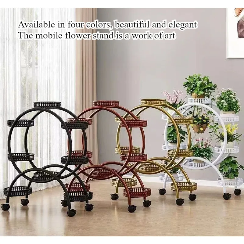 Flower Rack, Indoor Storage Rack, Wrought Iron Multi-layer Wheeled Floor-standing Pohos Flower Pot Rack,Home Living Room Balcony image 4