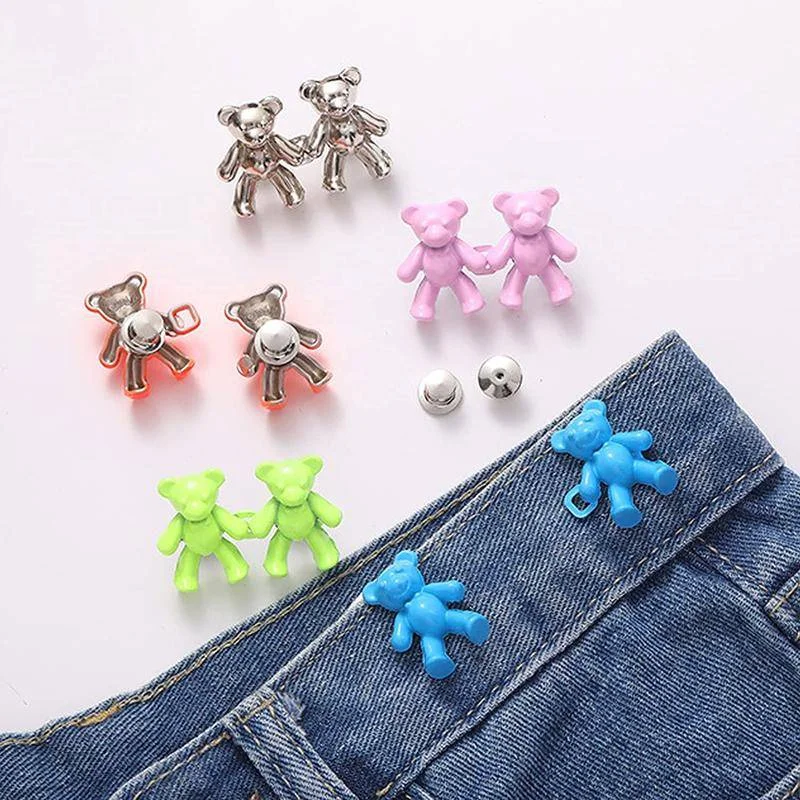 2PCS/Set Waist Pin Buckles Detachable Jeans Button Cute Bear Tightening Clothing No Sewing Adjustable Waistline Buttons