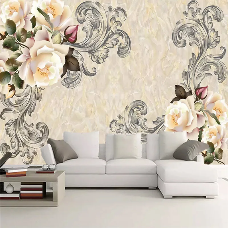 Europese stijl 3D bloemen foto muurschildering behang woonkamer TV bank achtergrond muurschildering moderne marmeren home decor wallpapers