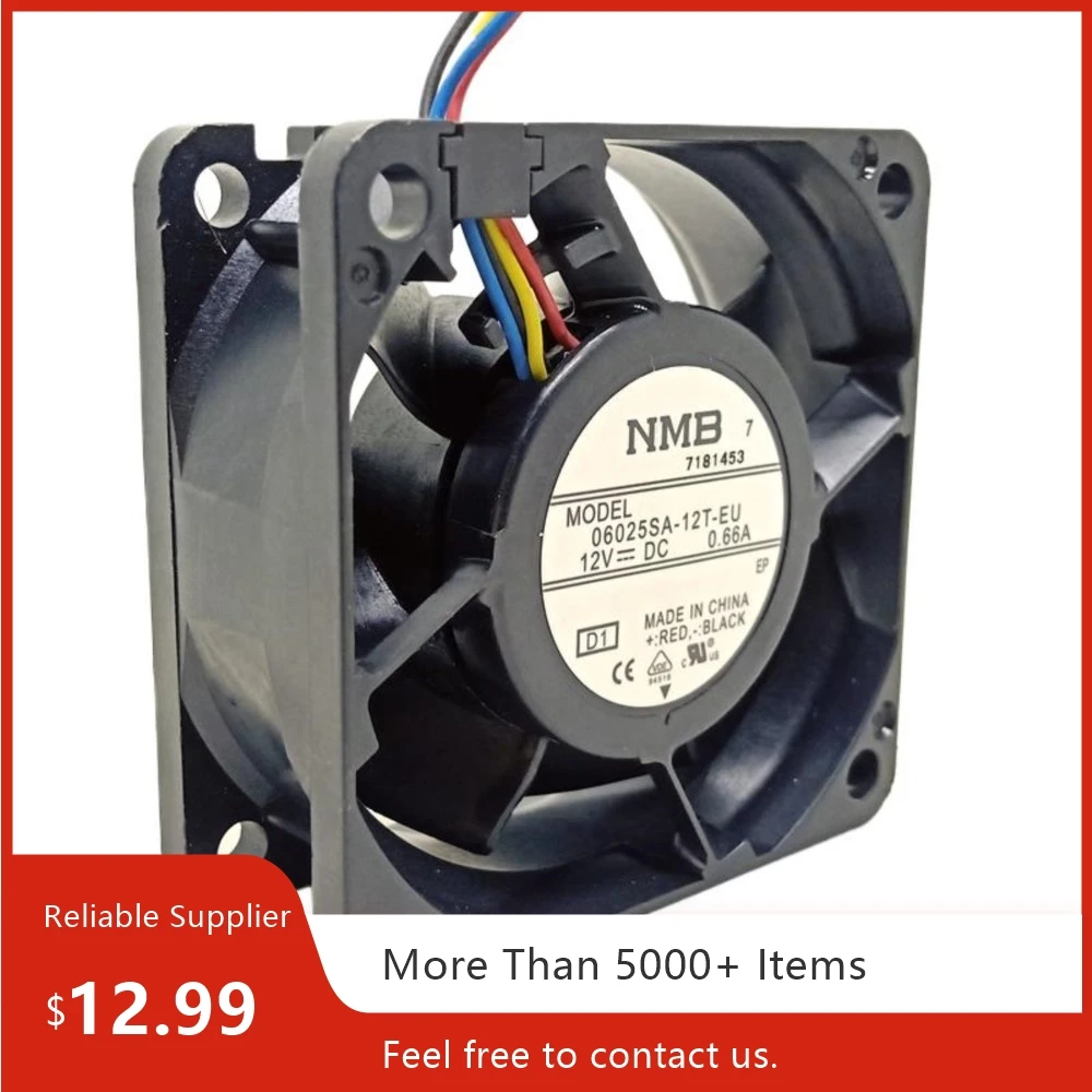 60mm 12V High-Speed PWM Cooling Fan 06025SA-12T-EU, Precision Double Ball Bearing, 7000RPM, 0.66A for CPU & Chassis Cooling