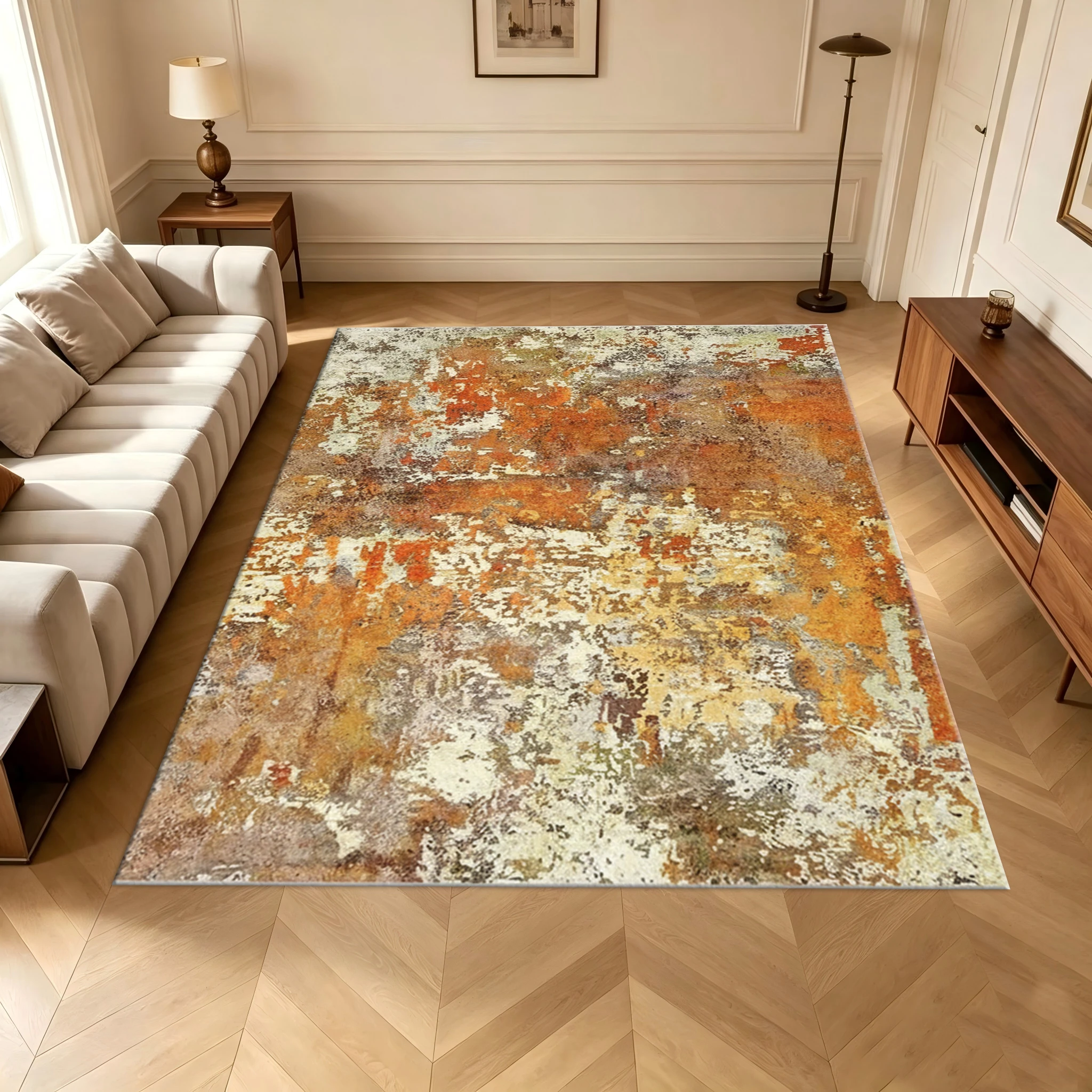 Vintage Distressed Painting Carpet Flooring Retro Art Area Rug Soft Indoor Floor Rug for Living Room Bedroom Home