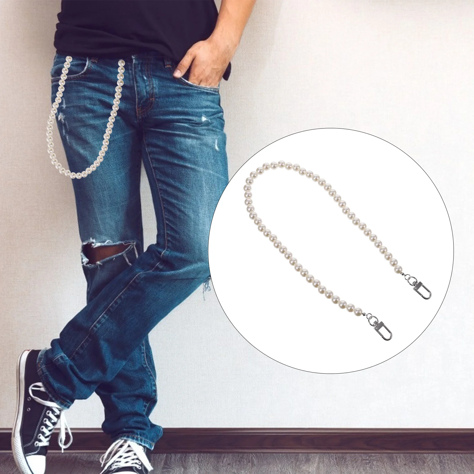 

2Pcs Vintage Trousers Waist Chain Metal Pearl Pants Chain Clothes Accessory Hip Hop Punk Decoration for Jeans Wallet