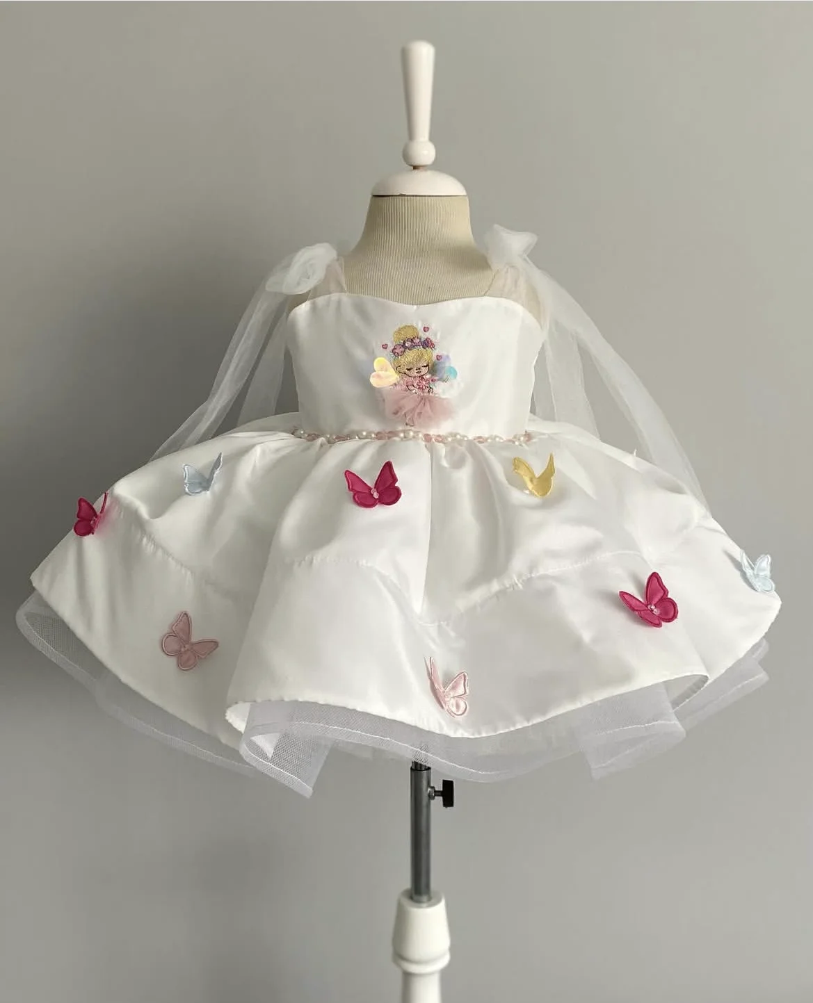 

1-12Y Baby Girl Summer Butterfly Handmade Embroidery Turkish Vintage Princess White Dress for Birthday Holiday Eid Photograph B3