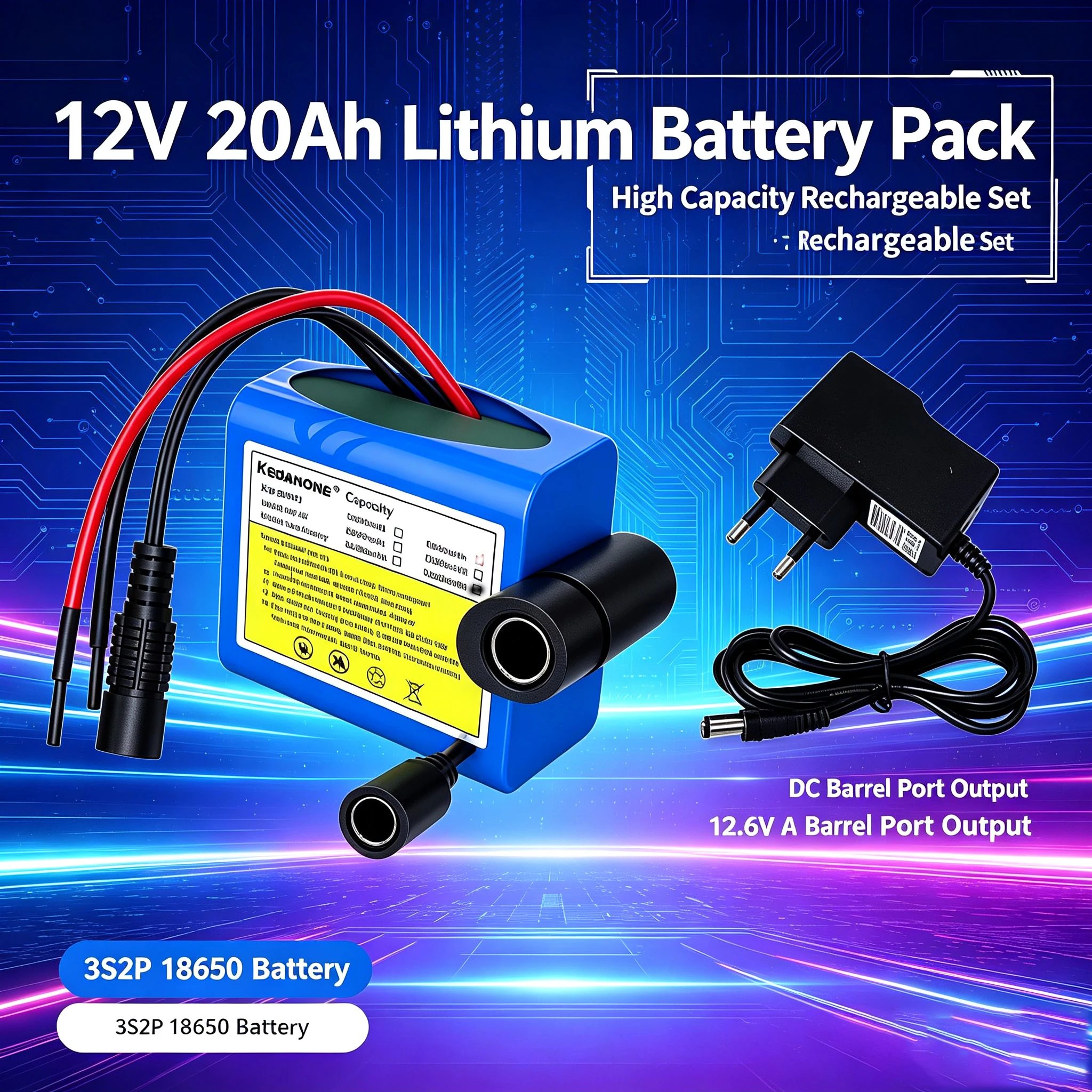 18650 12V 20000mAh Lithium-Akku-Pack mit Schutzplatine für LED-Leuchten und Überwachungskameras, Akku-Pack mit großer Kapazität
