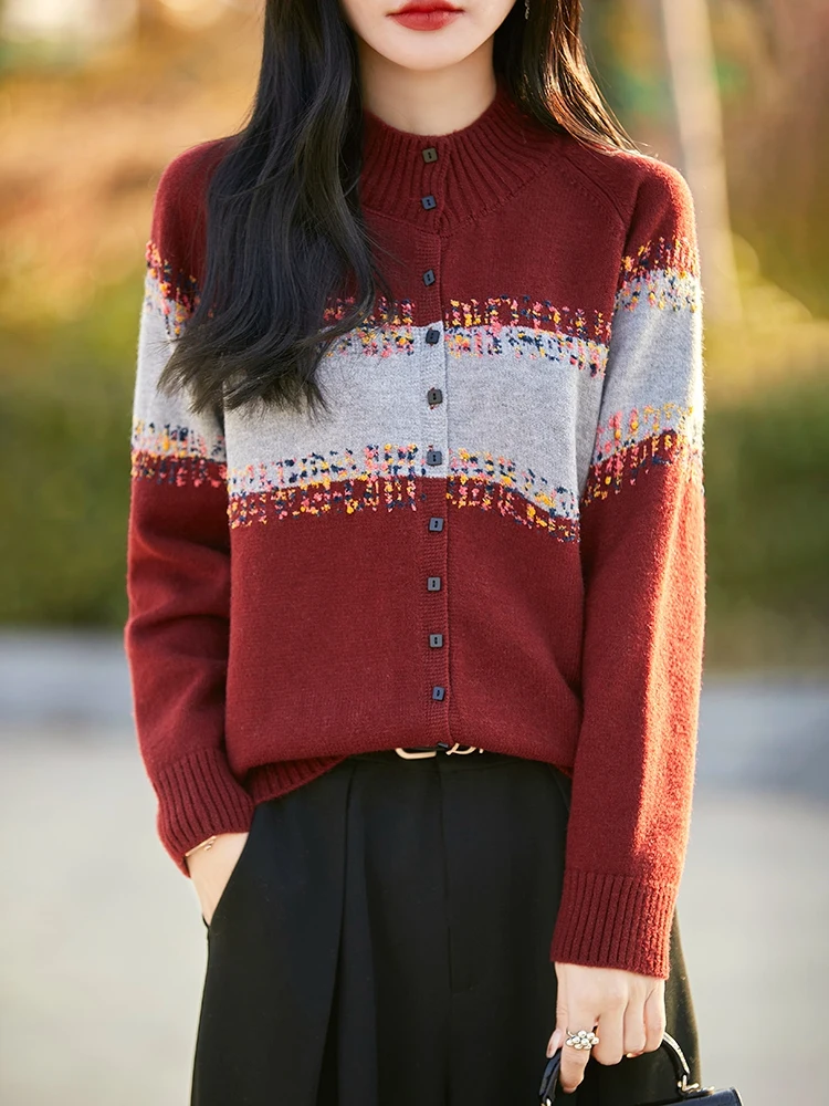 

Retro Knitted f High Collar Sweater Coat Women's Warmth Outerwear Soft Thiened Korean Sle Commute Faion