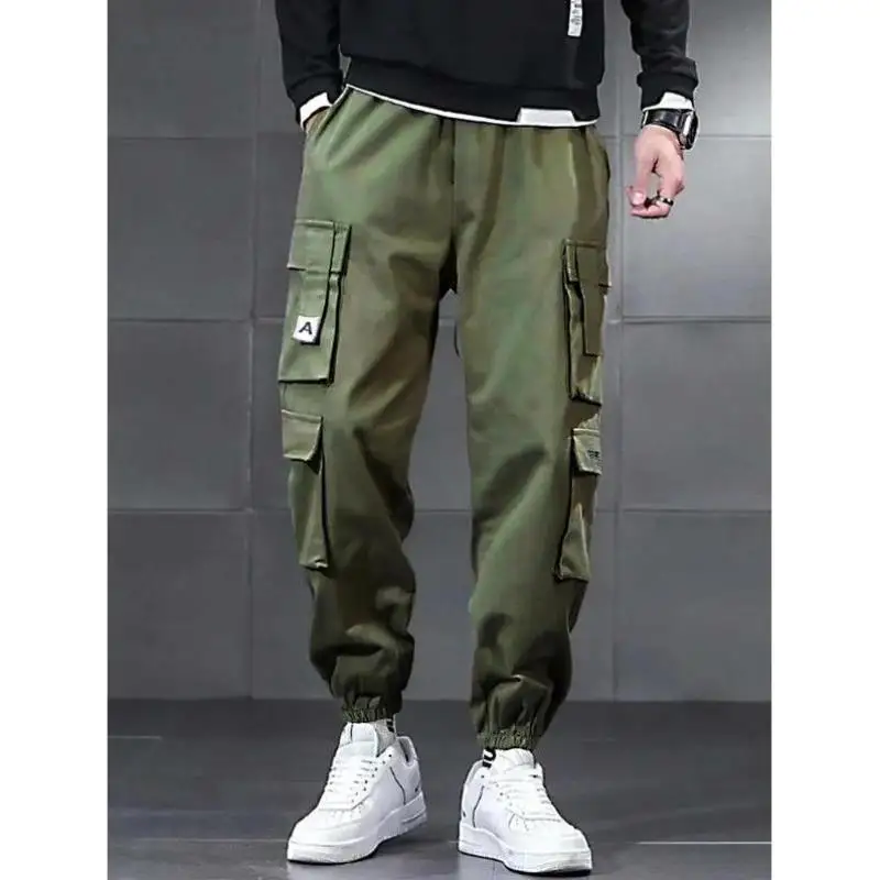 

Men's Letter Patch Flip Cover ket Work Pants Straight Leg Sle Winter Casual Trousers ex PVC Material