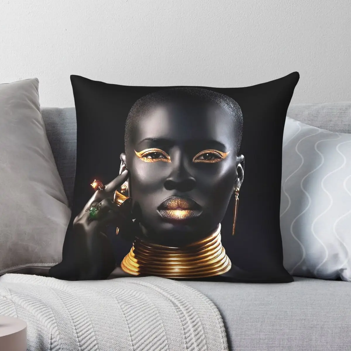 African Queen Tribal Pillowcase Polyester Linen Velvet Creative Zip Decorative Sofa Cushion Cover