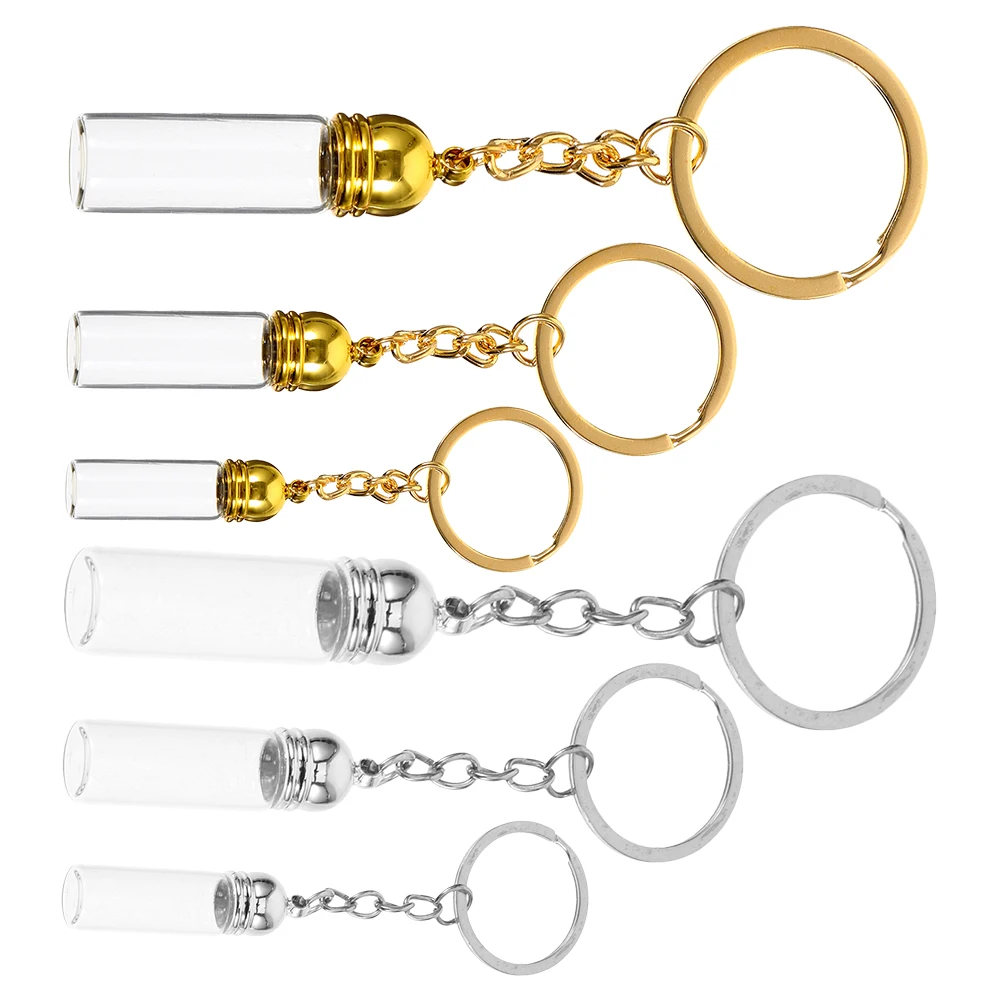 

6Pcs Mini Glass Bottle Keychain Essential Oil Container Transparent Durable Leakproof Perfume Vial Pendant Charm DIY