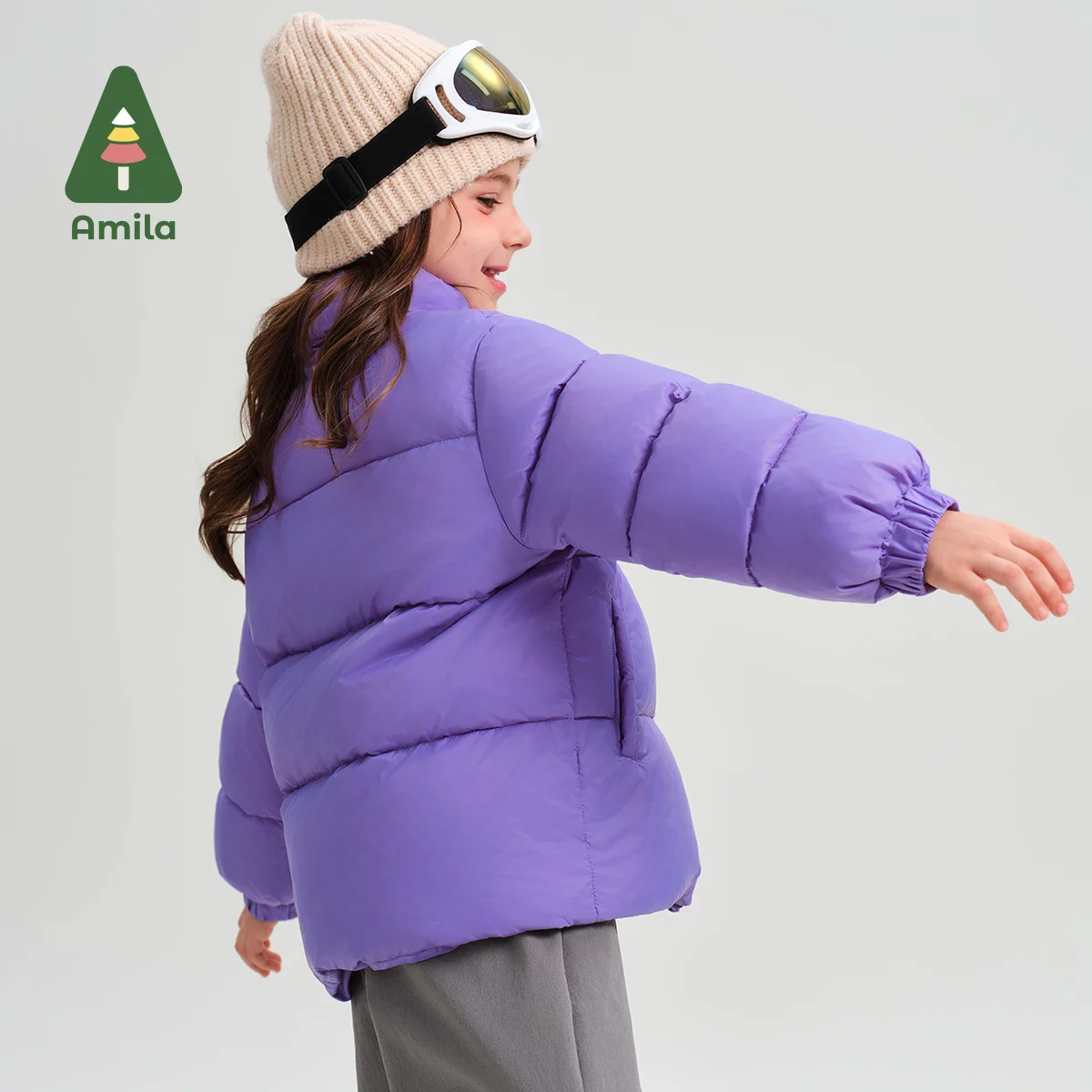 Amila Baby Jacket 2024 Winter New High Quality Girls Two-Piece Purple Warm White Duck Down Loose Casual Soft Children’s Jacket