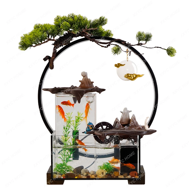 

Glass Fish Globe Decoration Circulating Water Office Desk Surface Panel Living Room Aquarium