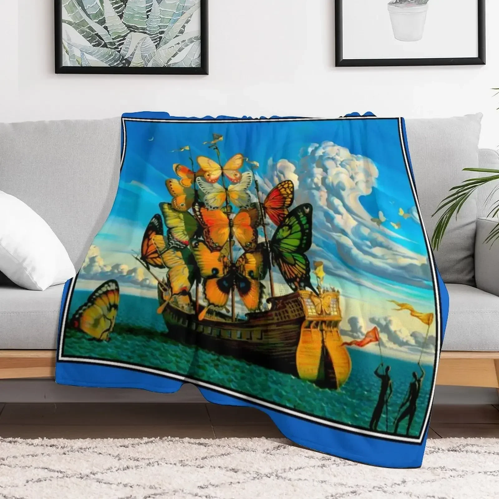 

BUTTERFLY SHIP : Vintage Surreal Abstract Fantasy Print Throw Blanket bed plaid Bed Blankets