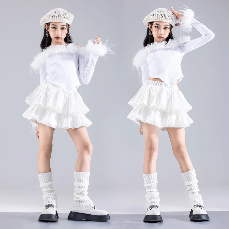 Conjuntos de Hip Hop para niños, Top corto, pantalones Cargo de baile callejero, faldas blancas, ropa de calle para niñas, disfraces de Jazz para niños, conjuntos de ropa k-pop