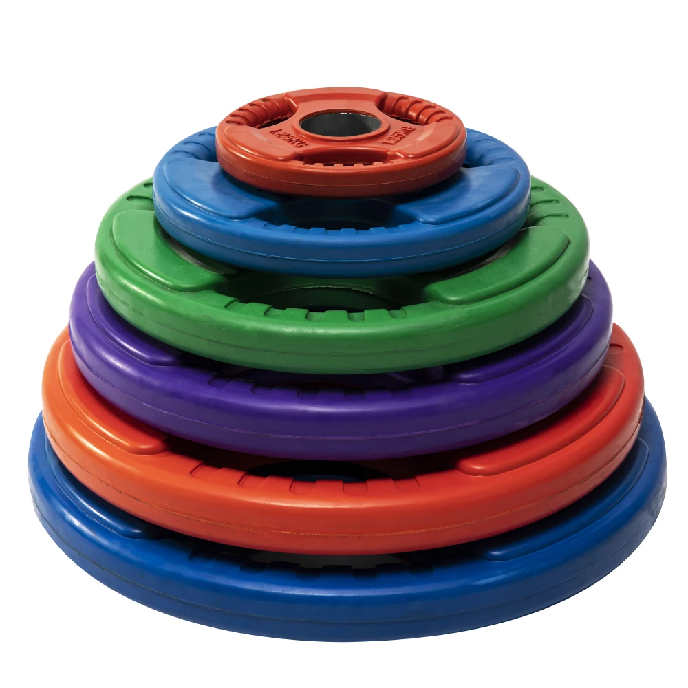 

Discs With 3 Handle Colourful Rubber Coated Cast Iron Barbell Weight Plate
