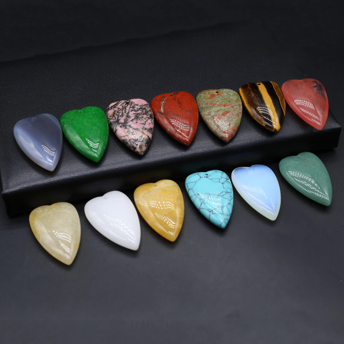 

10PCS Heart shaped Natural Stone Malaysian Jade Agate Opal Unakite Pendant Jewelry Making DIY Necklace Earrings Accessories Gift