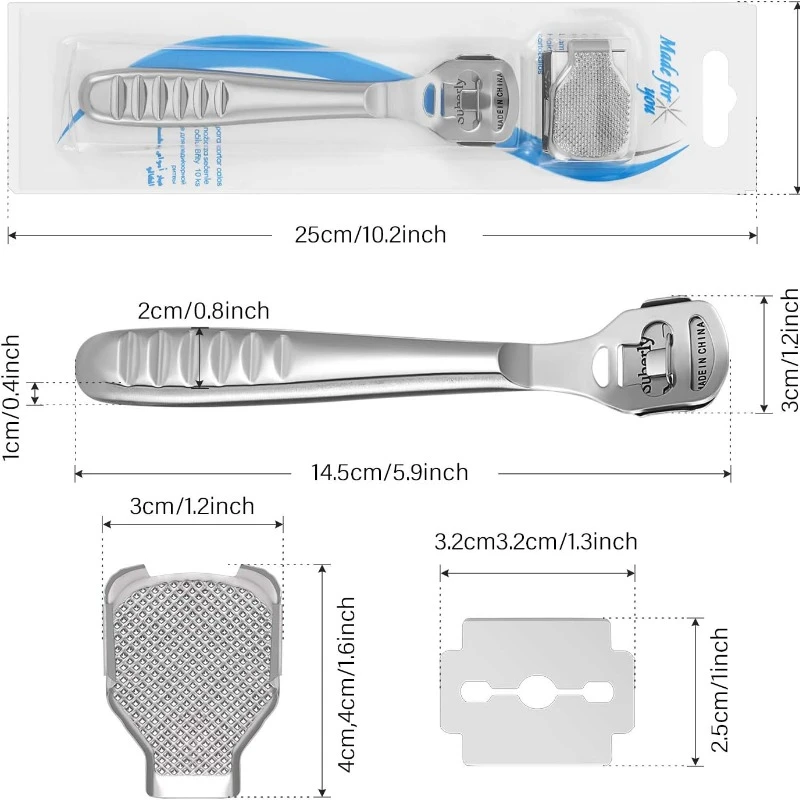 52 Pieces Callus Shaver Set, 50 Replacement Slices Blades 1 Stainless Steel Callus Shaver and 1 Foot File Head Foot Care