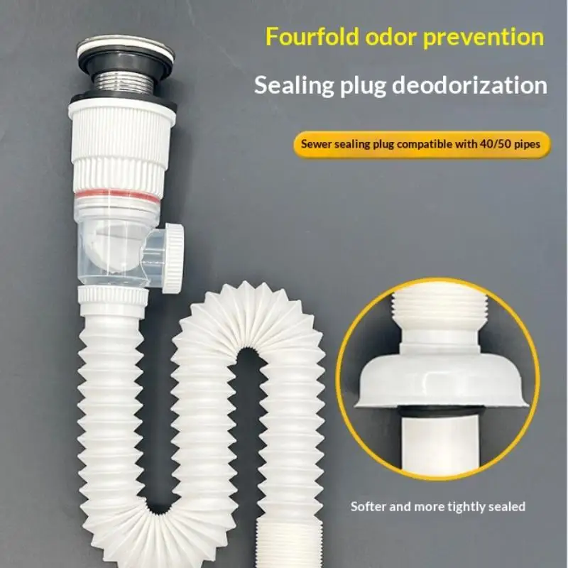 1Pcs Kitchen Sink Drain Retractable Deodorizing Filter Flip Top Anti-Odor Drain Pipe Flexible Downspout Bathroom Anti Clogging