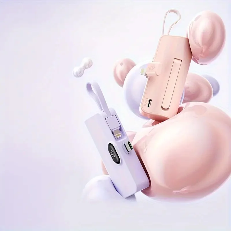 Power Bank Mini Saku, Baterai Eksternal Ringkas, Pengisi Daya Portabel 5000mAh, Baterai Cadangan untuk iPhone Samsung Xiaomi