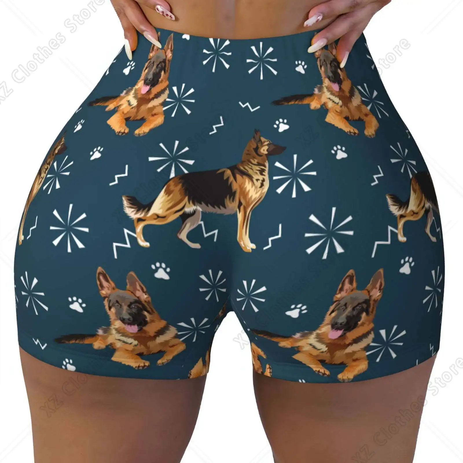 German Shepherd Dog print Workout Shorts for Women Seamless Soft Smooth Gym Yoga Scrunch Active Exercise Fitness Shorts