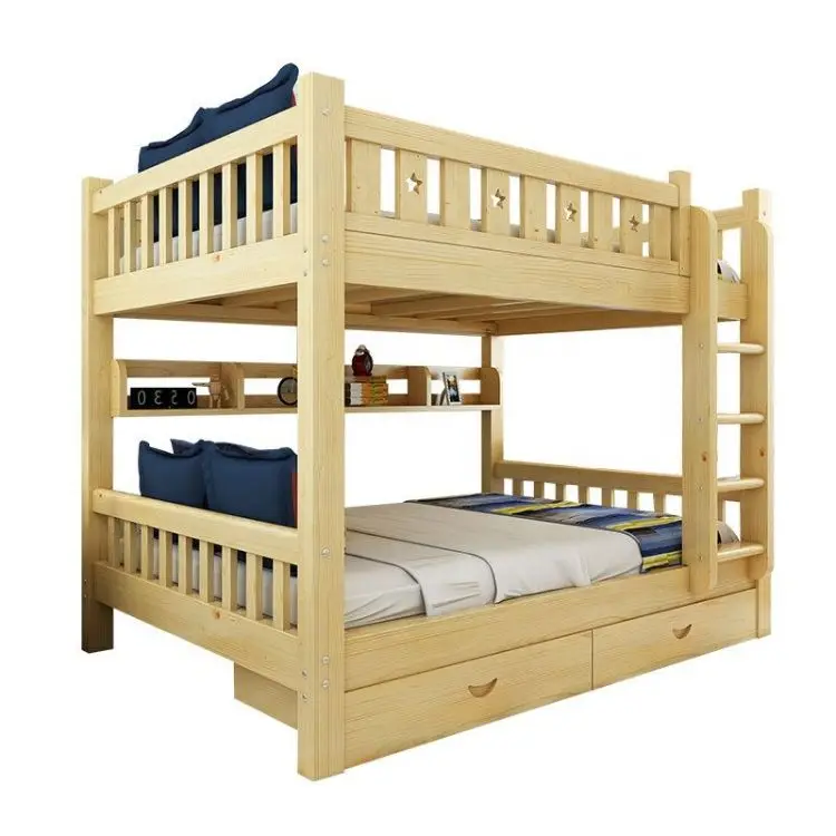 Multifunctional Storage Double Story Design Twin Modern Bunk Wooden Bed With Drawer