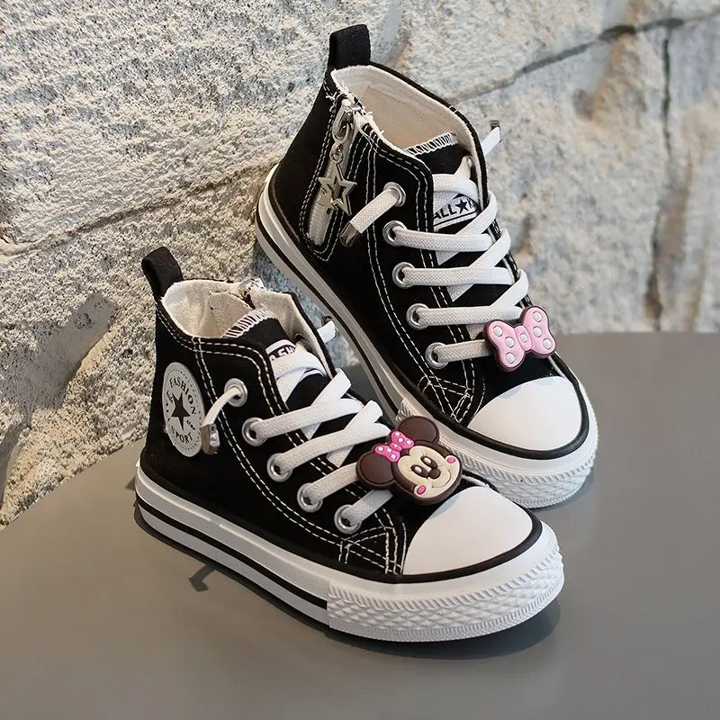 mickey Stitch Minnie Mouse Children\'s Canvas Shoes High Top Spring Casual Baby Snow White Princess Boys Skate Girls\' White Shoes