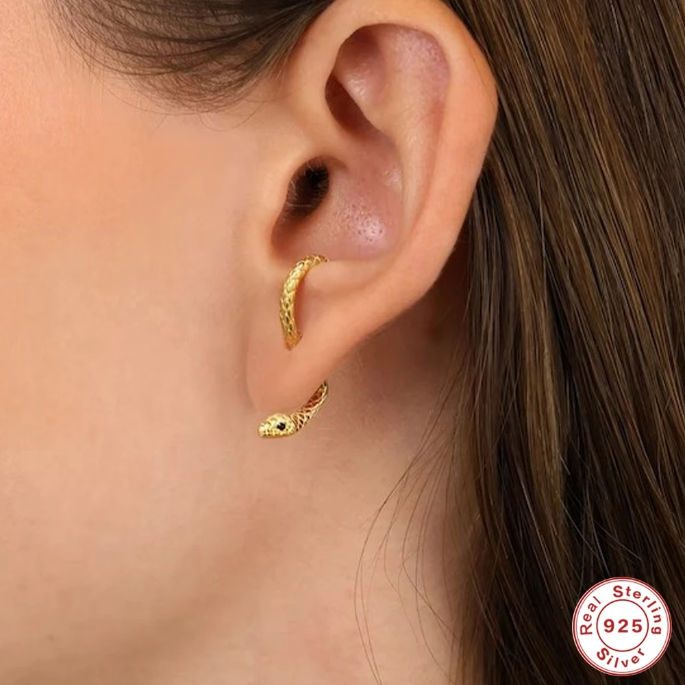 AIDE 925 Sterling Silver Punk Studs Earrings Snake Shaped Earring for Women Personality Creatiive Animal Fashion Ear Clips Jewel