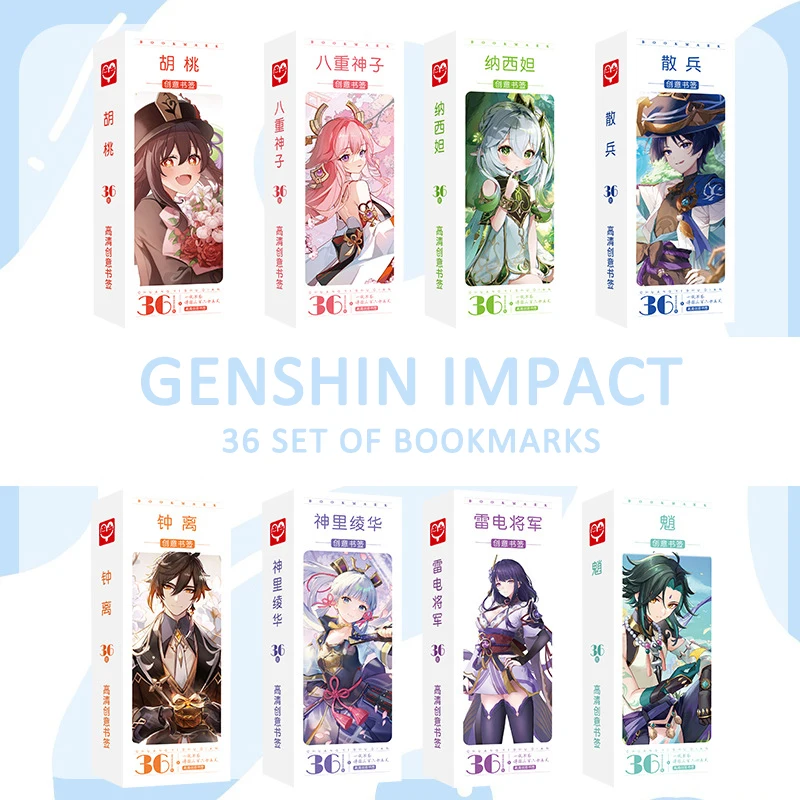 36 Sheets/Set Genshin Impact Bookmark  Postcards Wriothesley Photocards Furina Boxed 147*54*22mm Xiao Zhongli Wanderer Hutao HD