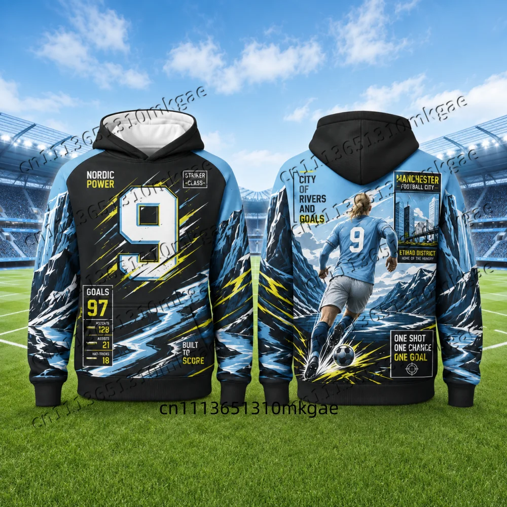 Modischer Fußball-Statistik-Karten-Hoodie für Männer, Langarm-Pullover, Sweatshirt mit Fußballspieler-Grafik, Kapuzenpullover für Kinder und Sportfans – Detail 7