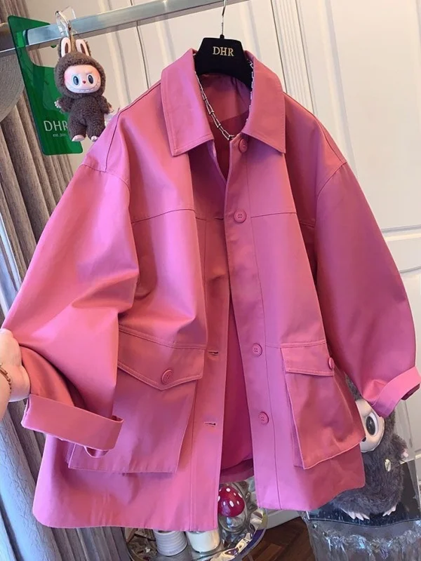 

Розовая ветровка больших размеров Jaet ex, свободная повседневная универсальная корейская верхняя одежда средней длины INS Faion на осень