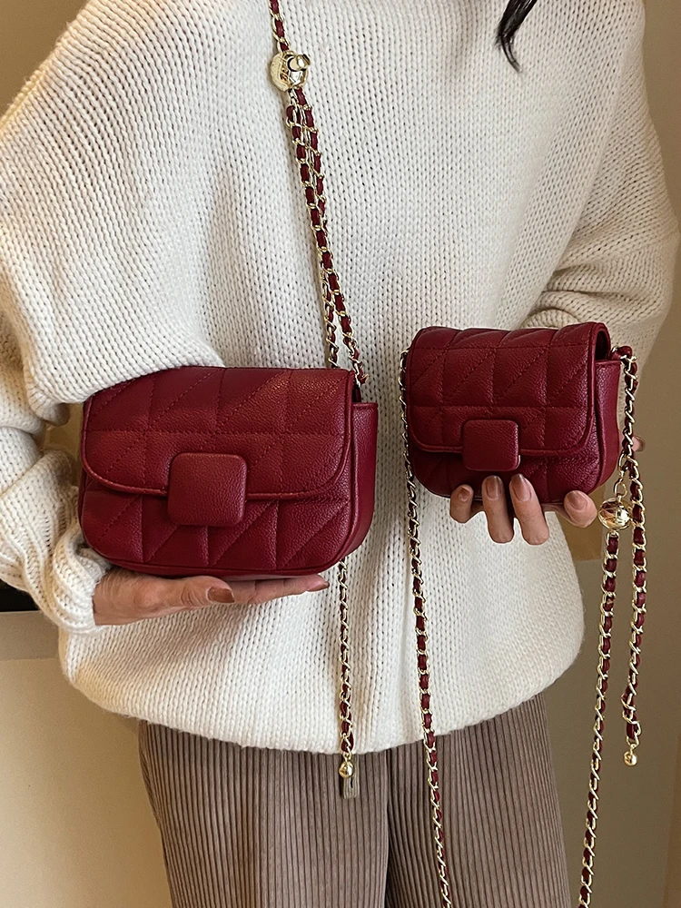 Elegant Wine Red Shoulder Bag for Women 2024 Autumn&Winter New Versatile Chain Crossbody Bags Fashion Simple Flap Small Purse