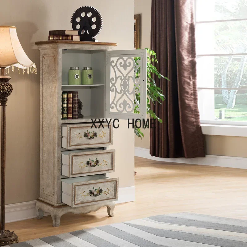 TAO Solid Wood Small Wine Cabinet Retro Hollow TV Side Cabinet High Cabinet Clothes Closet Locker