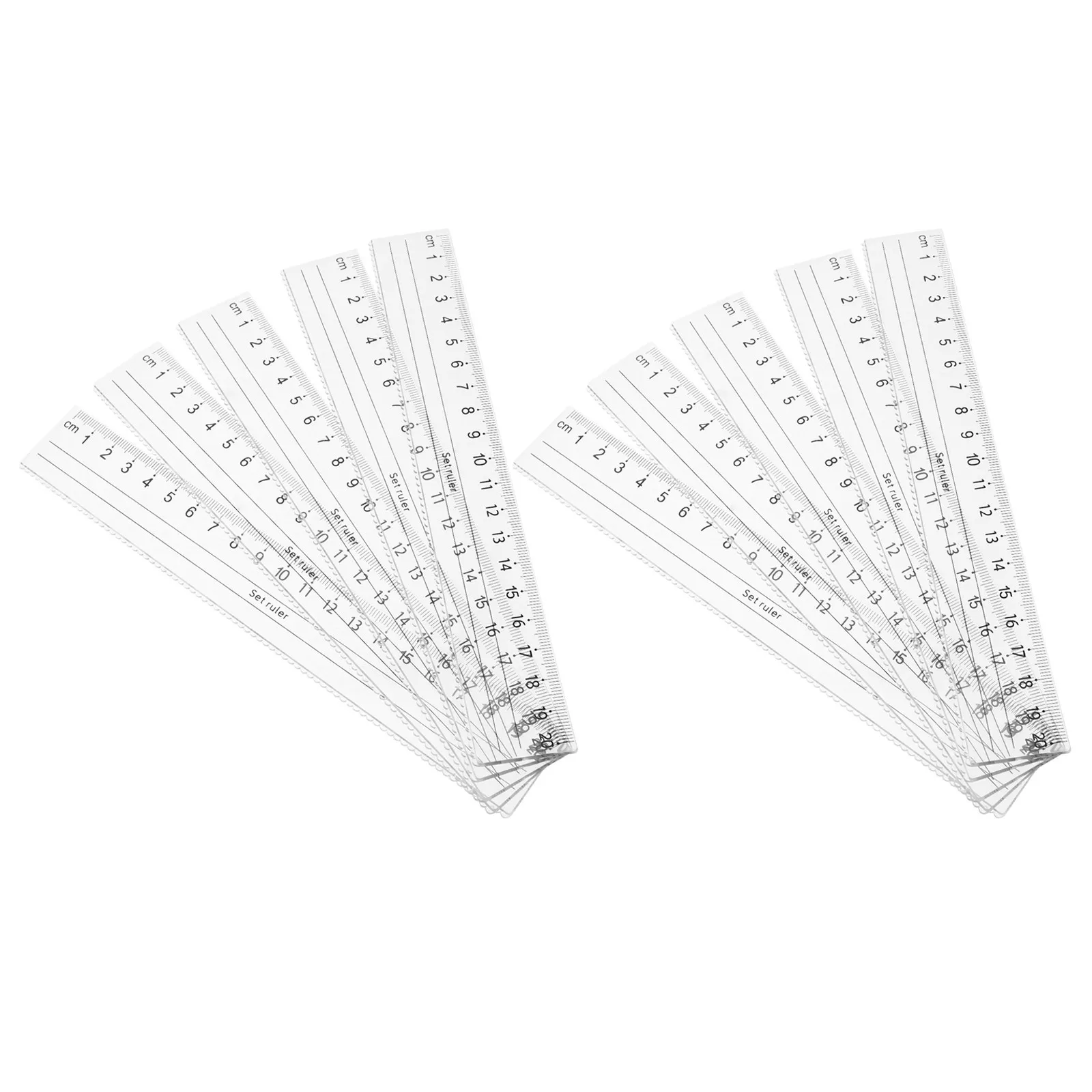 10Pcs Plastic Transparent Rulers Large Numbers 20Cm Straight Waved Edge Measuring Drawing Stationery School Office