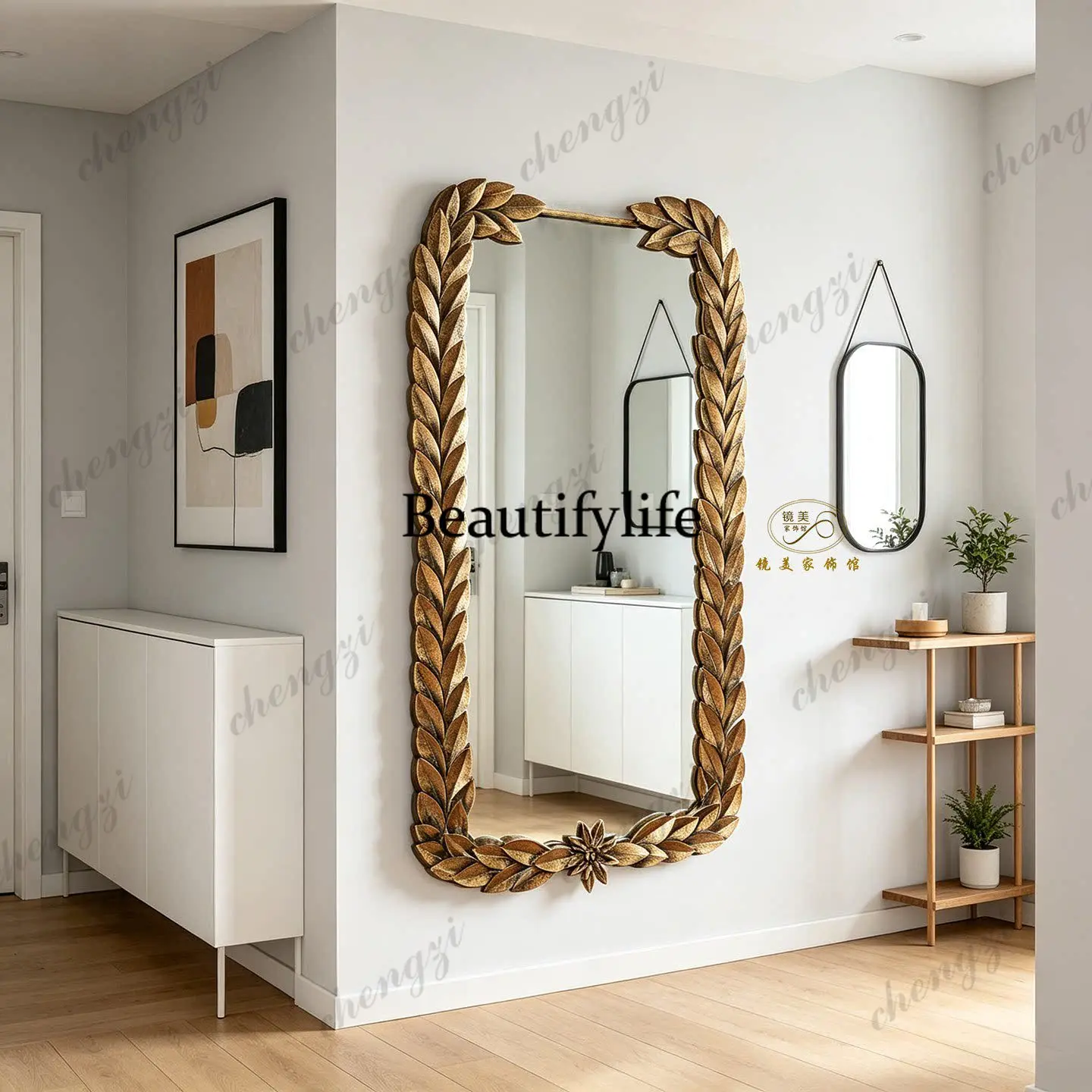 French retro full-length mirror wall-mounted art fitting mirror American living room floor-to-ceiling mirror