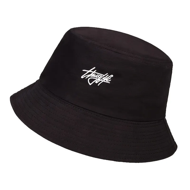 Unisex wyszywane litery drukowanie osobowość kapelusze typu Bucket czapki rybackie Outdoor Casual Cap kapelusz z filtrem przeciwsłonecznym