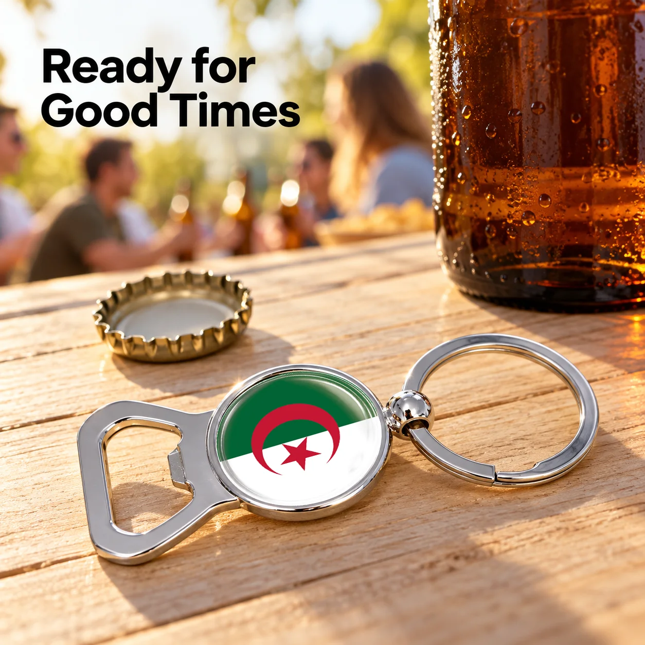 Algerian Flag Metal Bottle Opener Keychain Round 2 in 1 Key Ring Car Key Accessories National Flag Pendant Travel Souvenir Gift 4