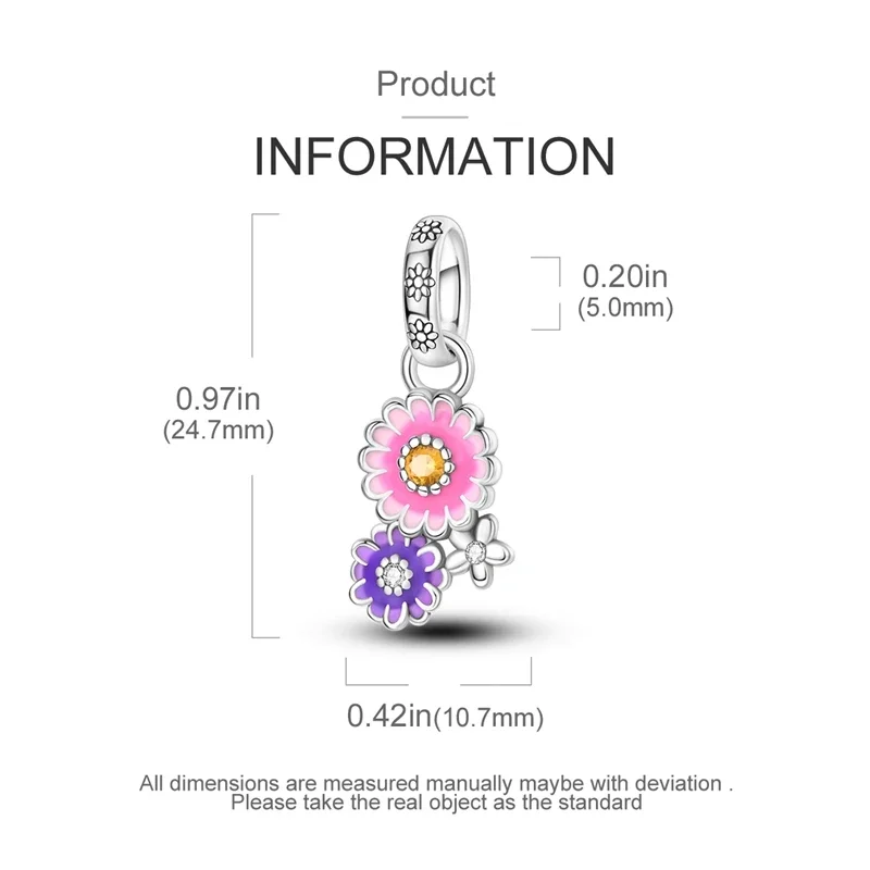 Original Charms 925 Silver Purple-pink Daisy Plant Pendant Fit Charms Plata 925 Bracelets for Women Women Jewelry Making Diy