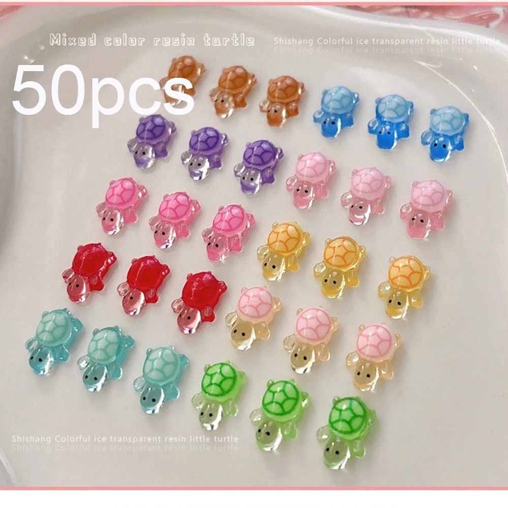 50pcs Glow-in-the-Dark Turtle Nail Art Decoration Resin Luminous Turtle Nail DIY Jewelry Cartoon Mixed Color Fingernail Accessor