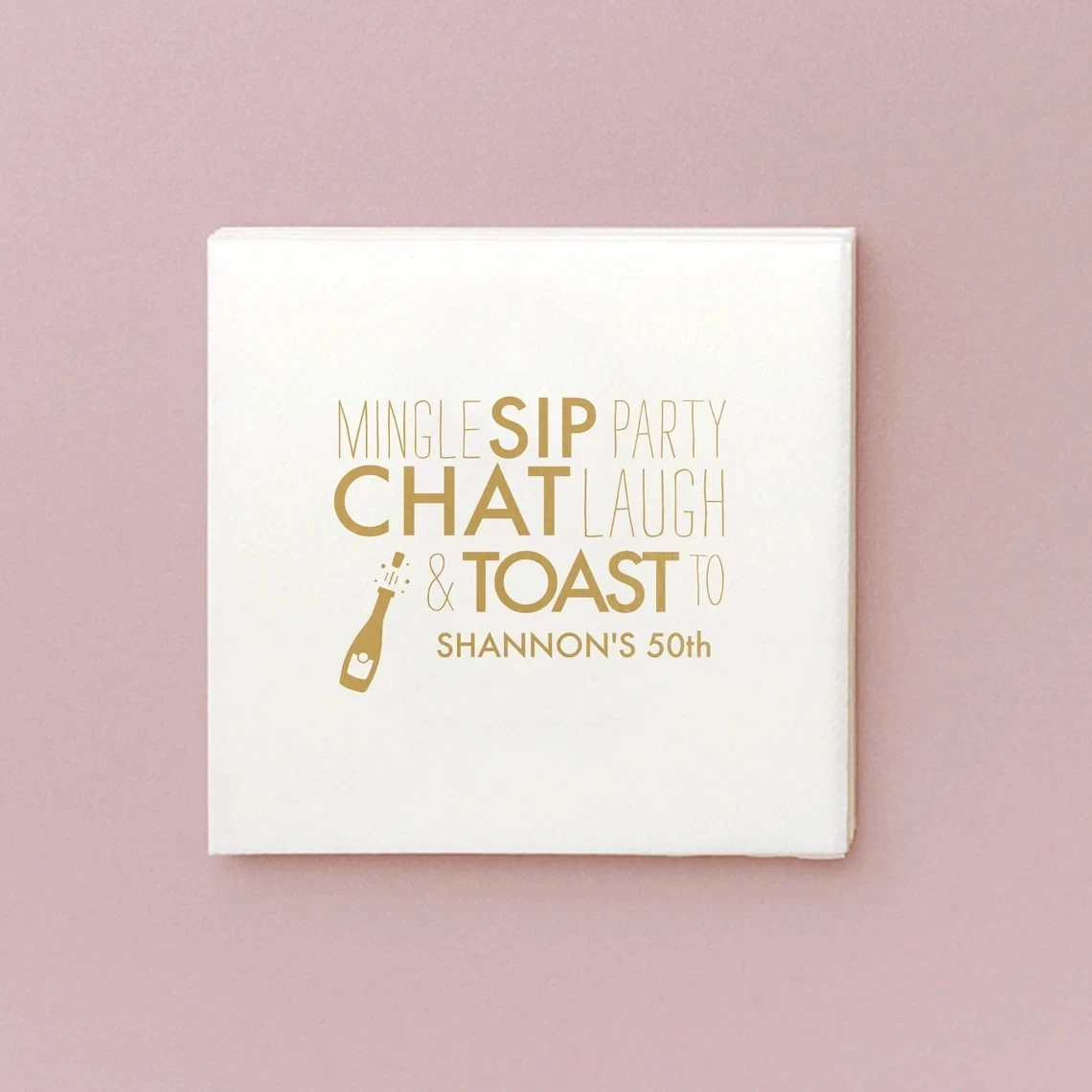 50pcs Custom Champagne Cocktail Napkin - Mingle, Sip, Party - Personalized Foil Stamped Linen Like Party Napkins, Birthday, Reti