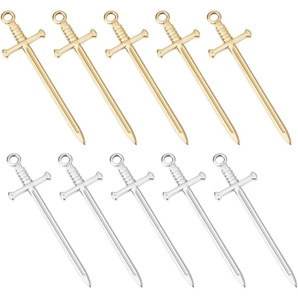 

16pcs Sword Bookmark Pendant 2 Colors Stainless Steel Sword Charms Punk Charms Sword Pens Set Reading Page making kit