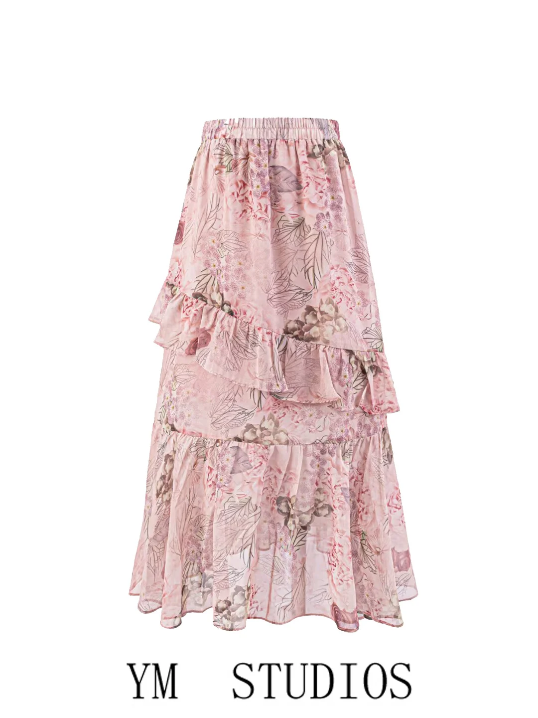 Pink Floral Lace Half Skirt Elastic Waist Layered Tulle Cake Skirt Women's Gentle Style Fashionable Spring Summer Skirts