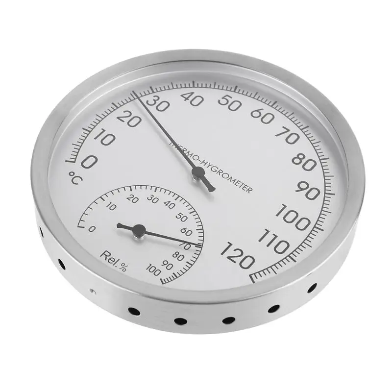 Round Thermometer Hygrometer Stainless Steel Indoor Outdoor Sauna Room Temp Test