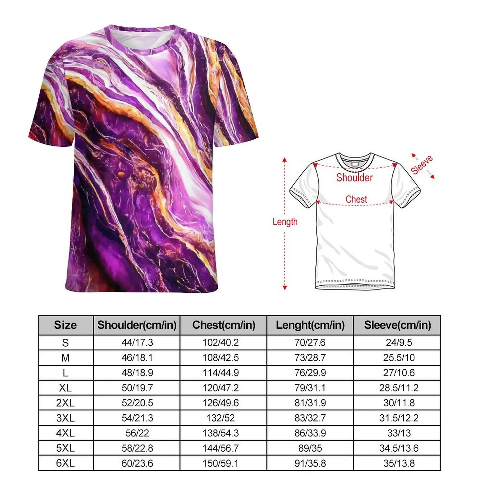 Premium T-Shirt Purple And Gold Marble Print T-Shirts Casual Trendy Tee Shirt For Men Short Sleeves Graphic Plus Size Clothing