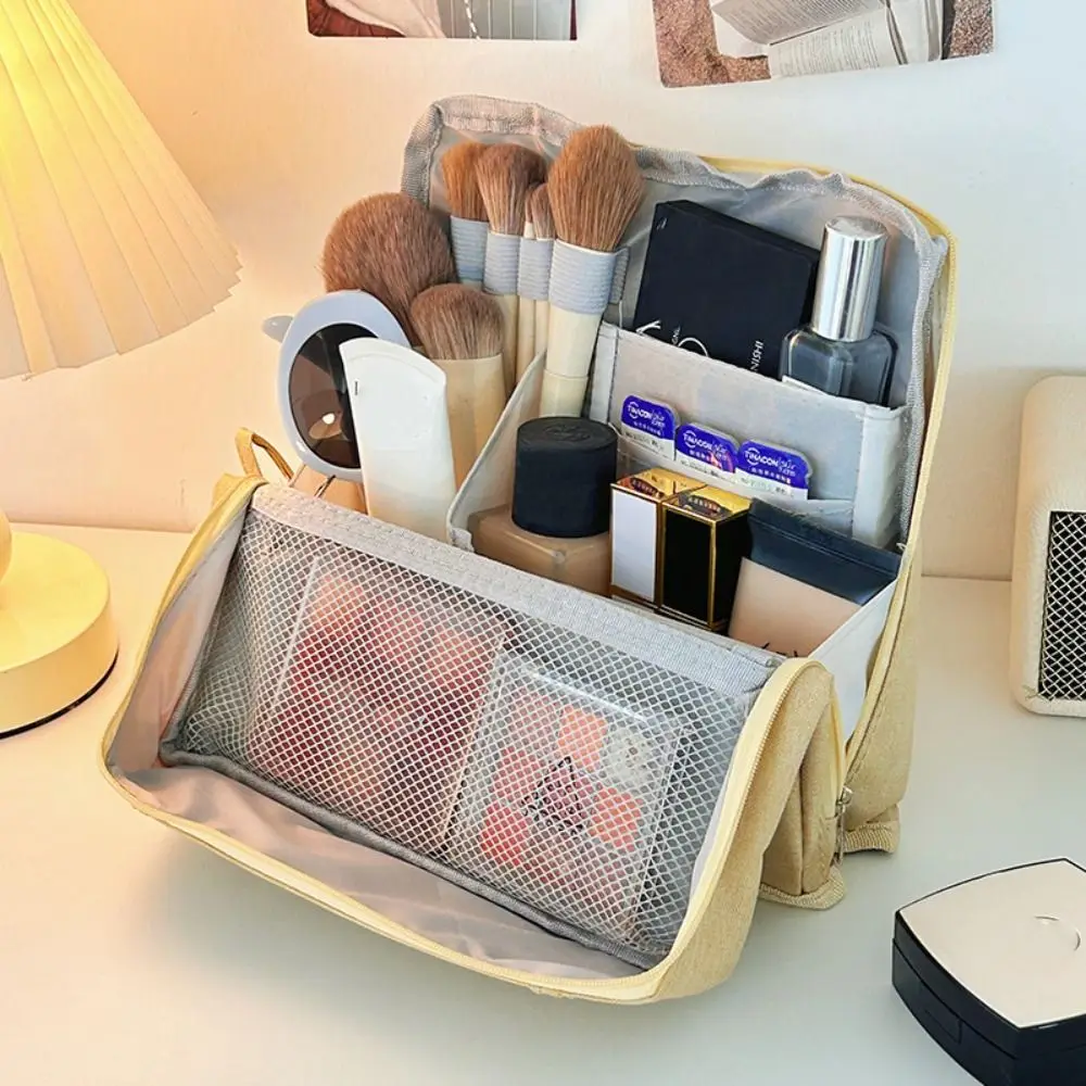 

INS Pen Bag Vertical Makeup Bag Pencil Case Large Capacity Skincare Storage Bag Waterproof Partitioned Stationery Bag Girls