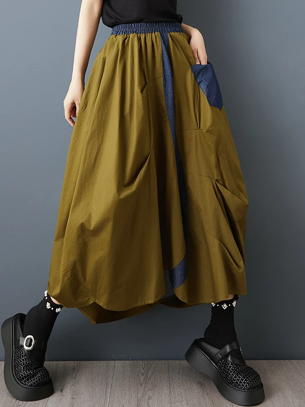 

Цветная плиссированная джинсовая юбка, женская свободная блузка средней длины, высокая талия, корейская хлопковая летняя новинка